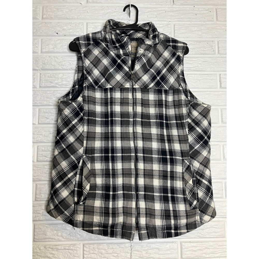North River Outfitters Plaid Puffer Vest Women Medium Black White Excellent Zip